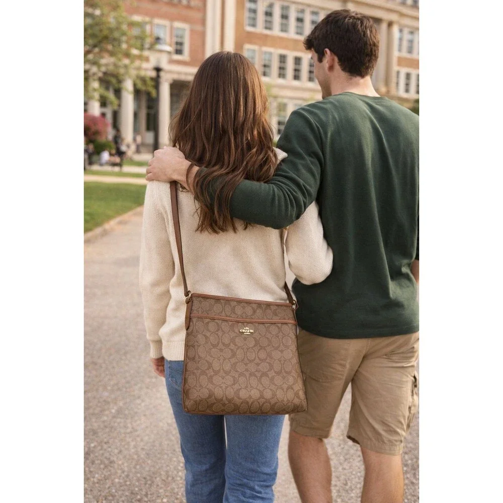 Coach Signature Brown File Crossbody Bag PVC Leather Zip Classic Chic F58297 - Picture 2 of 12